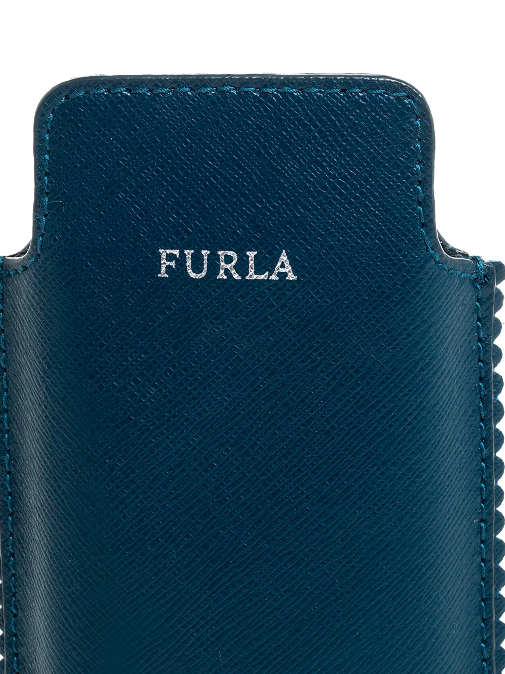 Pre-owned Furla Leather Scalloped-edge Phone Case In Blue
