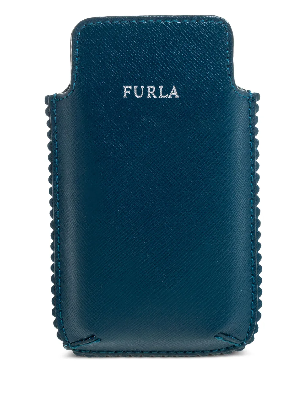Pre-owned Furla Leather Scalloped-edge Phone Case In Blue