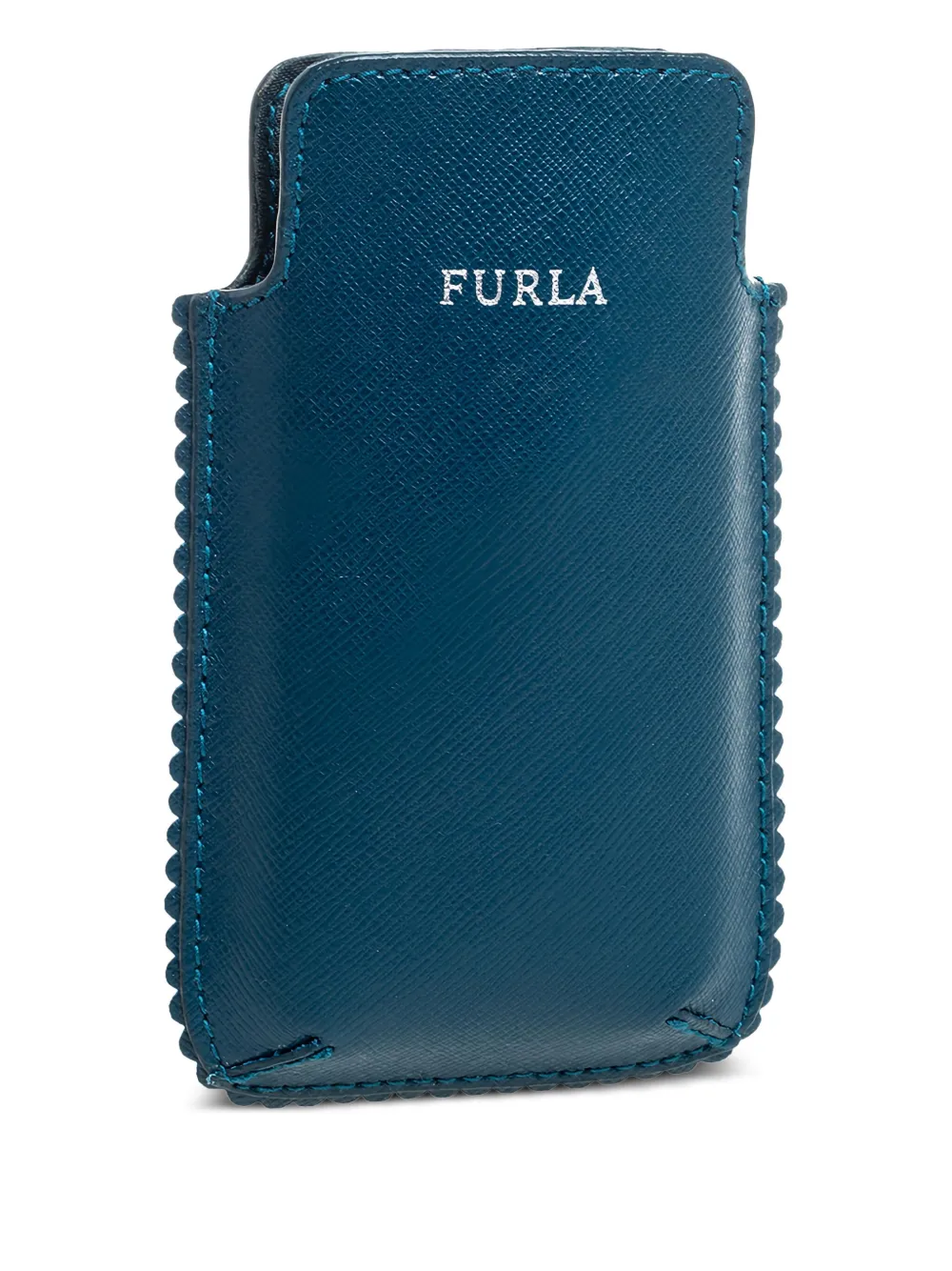 Pre-owned Furla Leather Scalloped-edge Phone Case In Blue