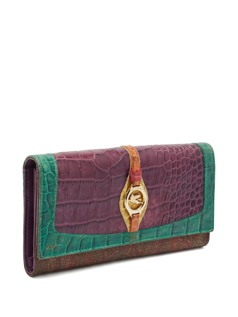 Pre-owned Etro 1990s Paisley Crocodile-embossed Wallet In Red