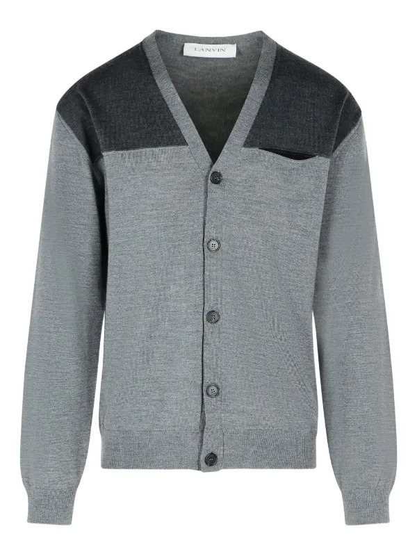 Lanvin V-neck Wool Cardigan in Grey