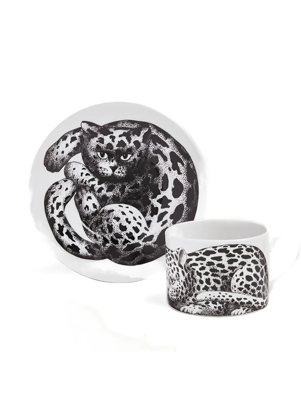 Fornasetti Leopard-print Tea Cup (set Of Two) In White