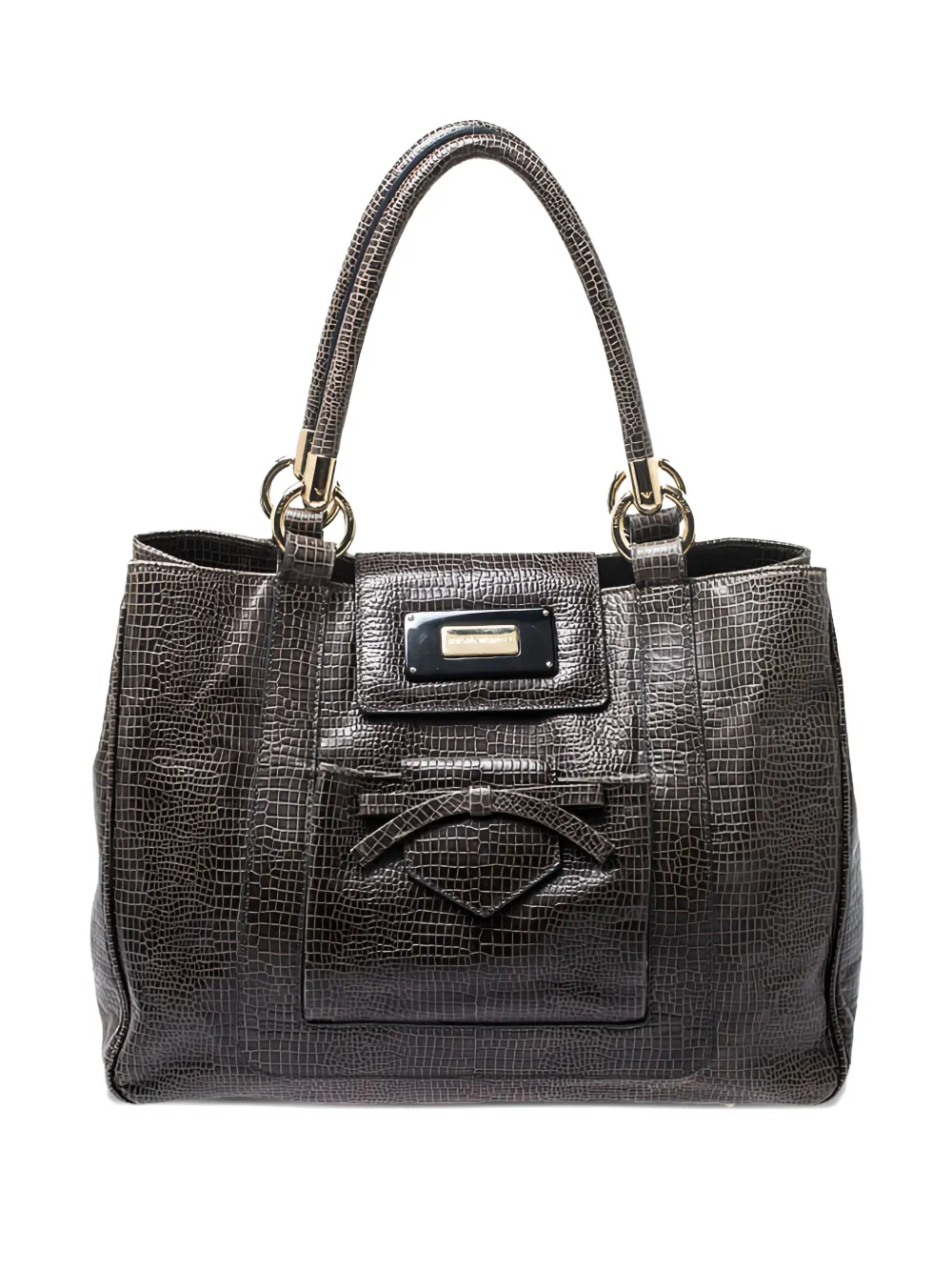 Pre-owned Emporio Armani Crocodile-embossed Leather Tote Bag In Green