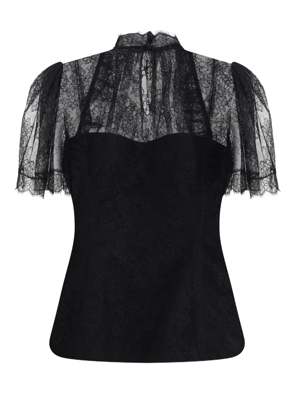 Alexander McQueen high-neck ruffled lace top - Zwart