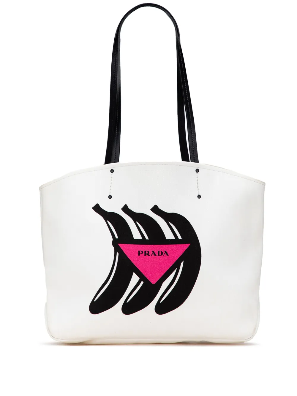 Pre-owned Prada 2013-2023 Canapa Banana Print Tote Bag In White