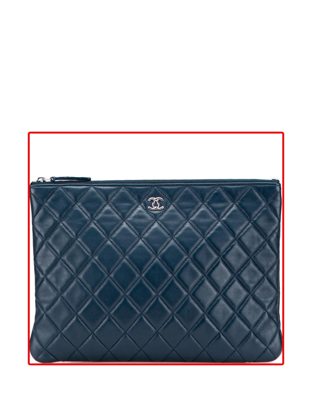 Pre-owned Chanel 2016-2017 Medium Quilted Lambskin O Case Clutch Bag In Blue