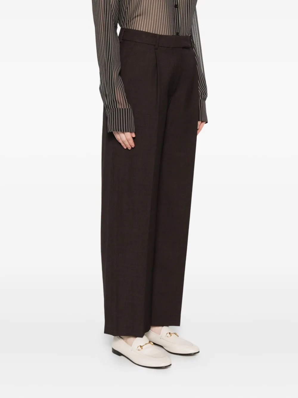 Low Classic Pleated-front Trousers In Brown