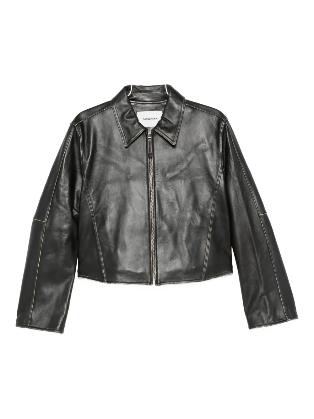 Low Classic Zip-front Cropped Leather Jacket In Black