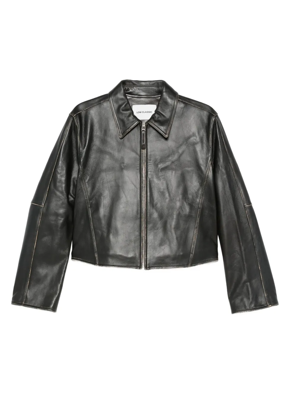 Low Classic zip-front cropped leather jacket | Black | Image 1