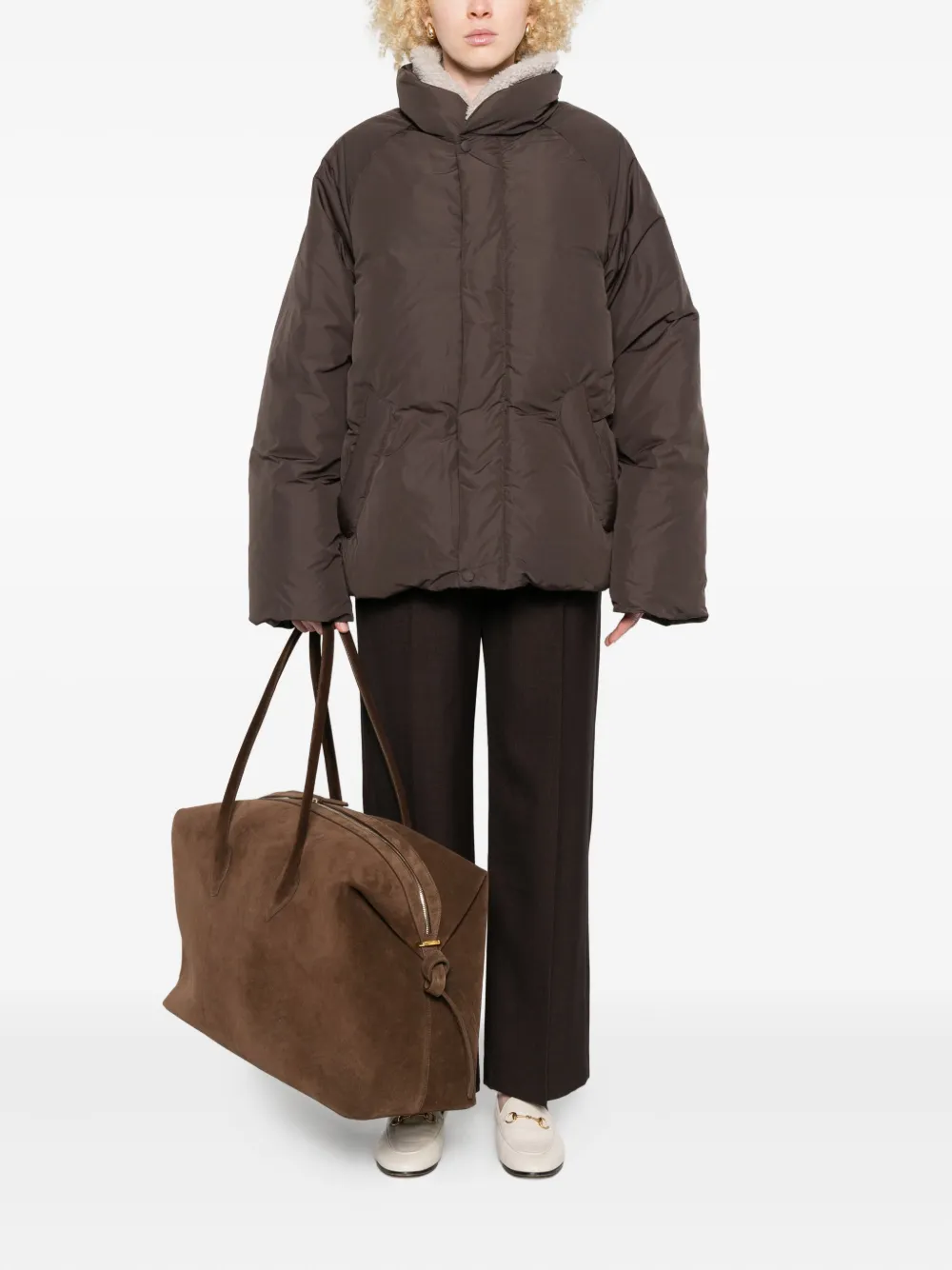 Low Classic Fleece-collar Puffer Jacket In Brown