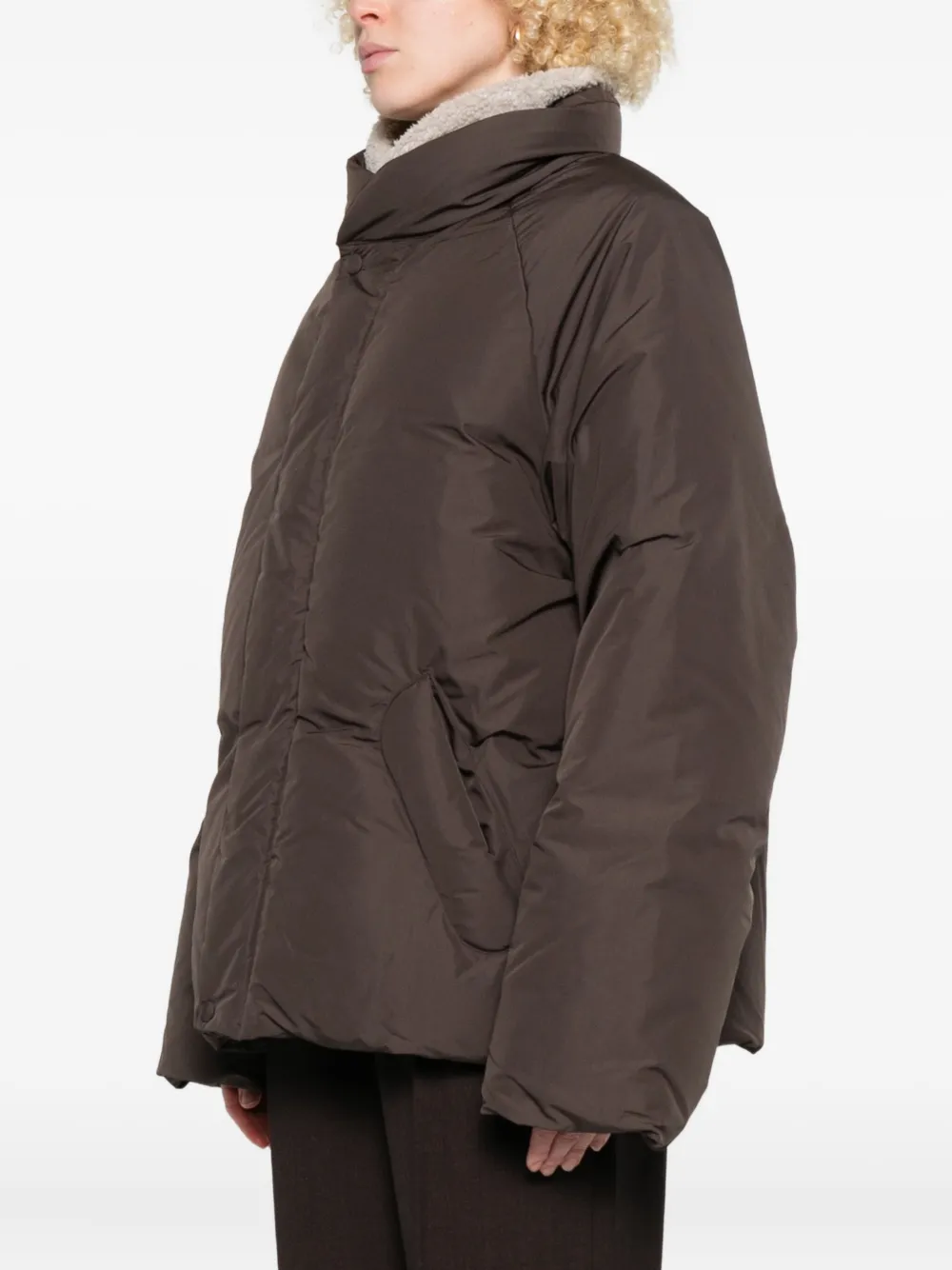Low Classic Fleece-collar Puffer Jacket In Brown