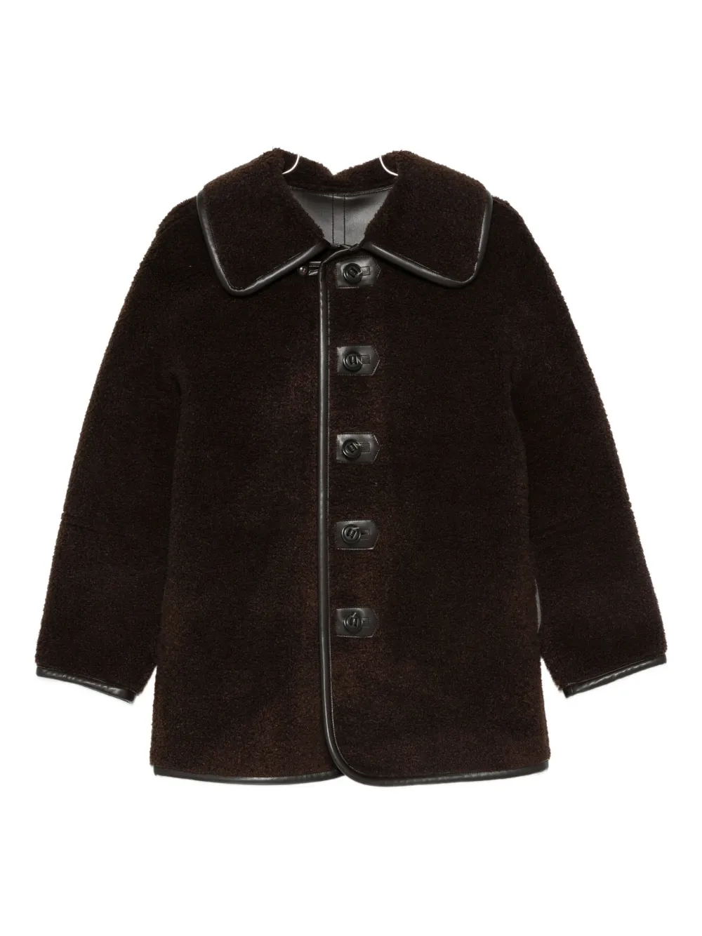 Low Classic Reversible Button-detailed Teddy Jacket In Brown