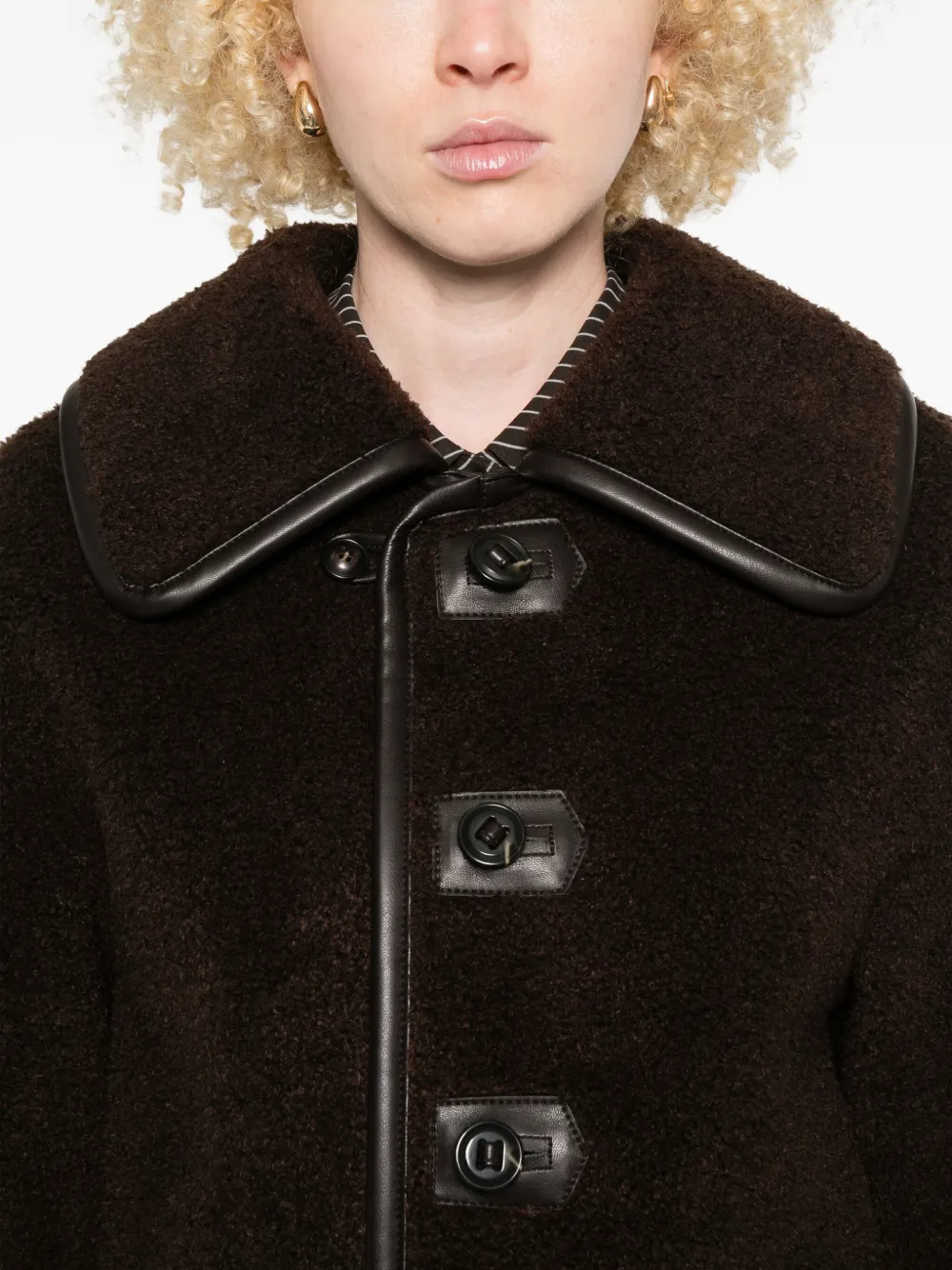 Low Classic Reversible Button-detailed Teddy Jacket In Brown
