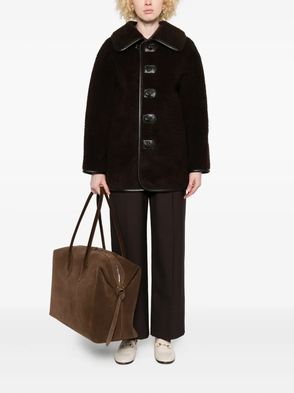 Low Classic Reversible Button-detailed Teddy Jacket In Brown