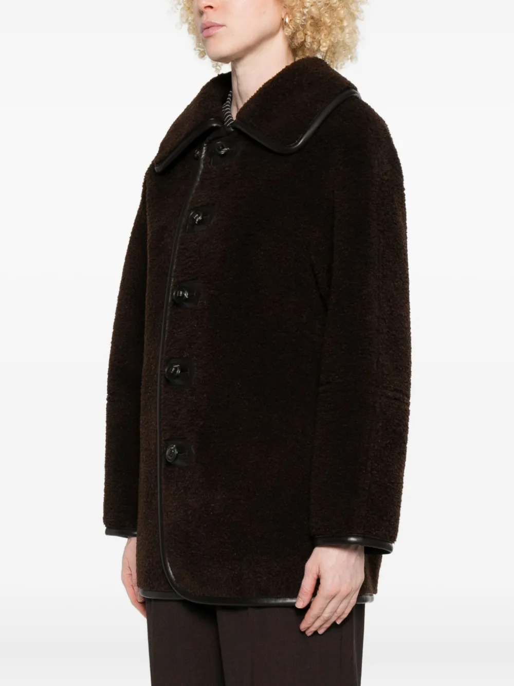 Low Classic Reversible Button-detailed Teddy Jacket In Brown