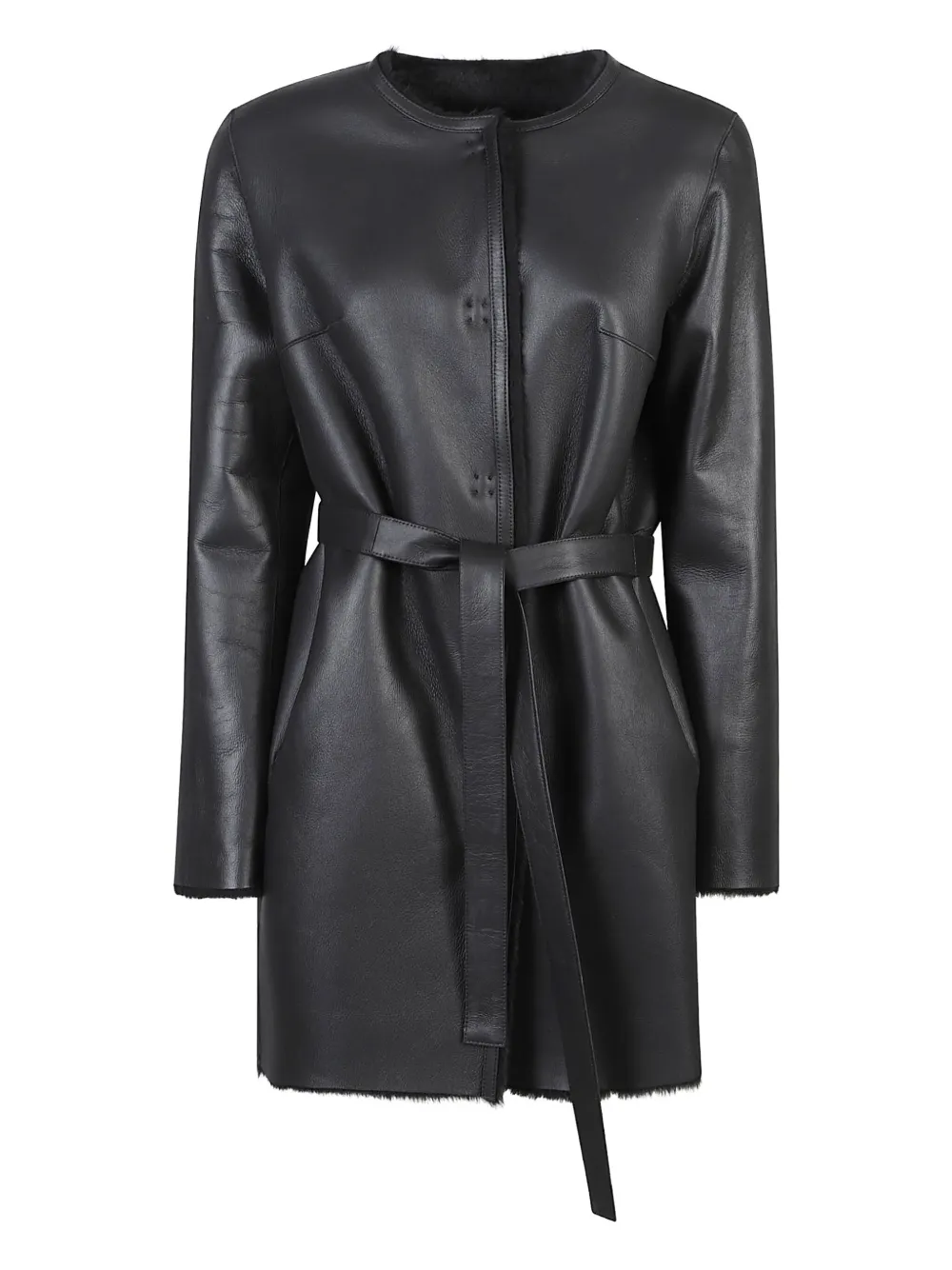 Desa 1972 Reversible Round Neck Shearling Caban In Black
