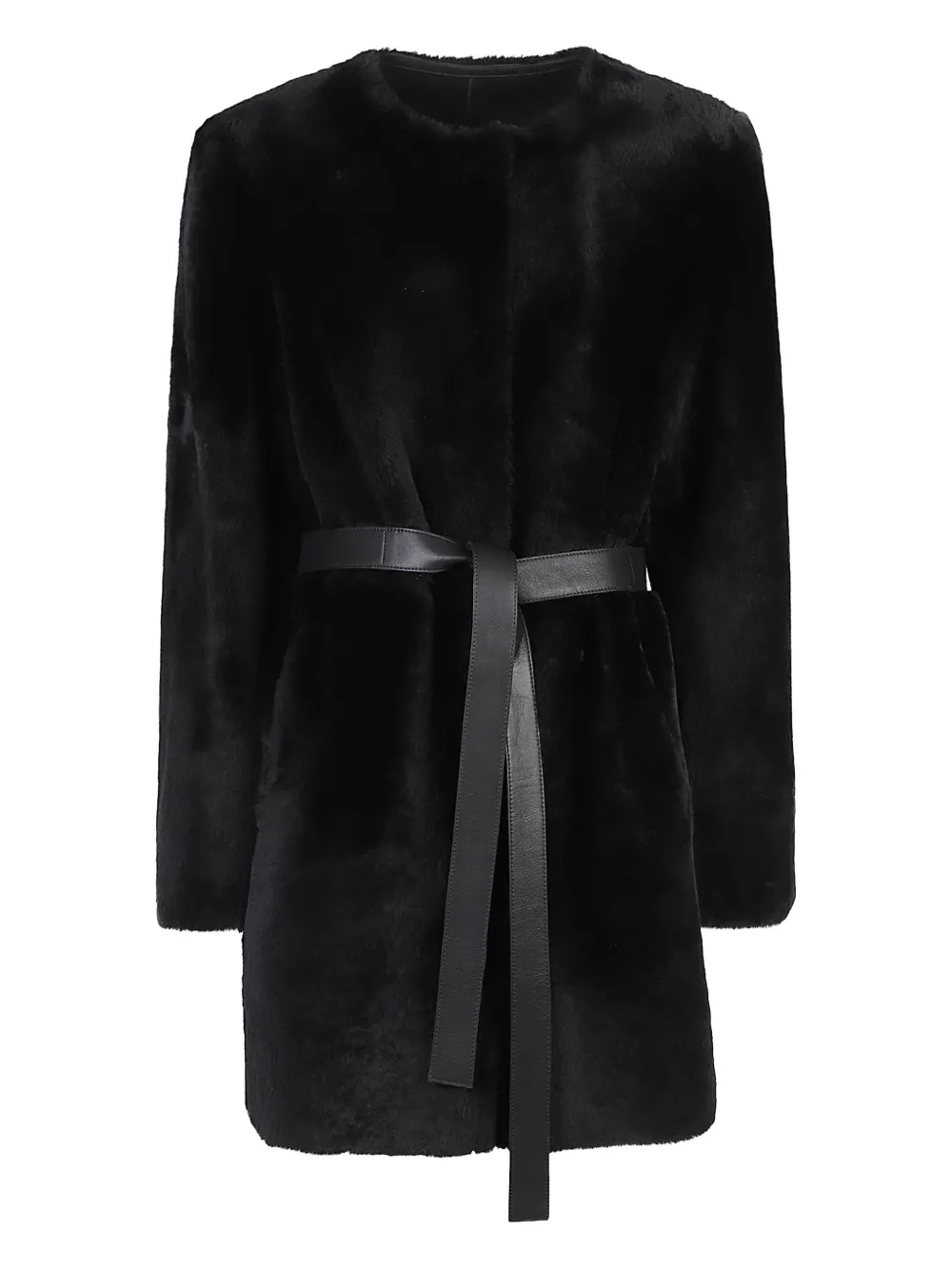 Desa 1972 Reversible Round Neck Shearling Caban In Black