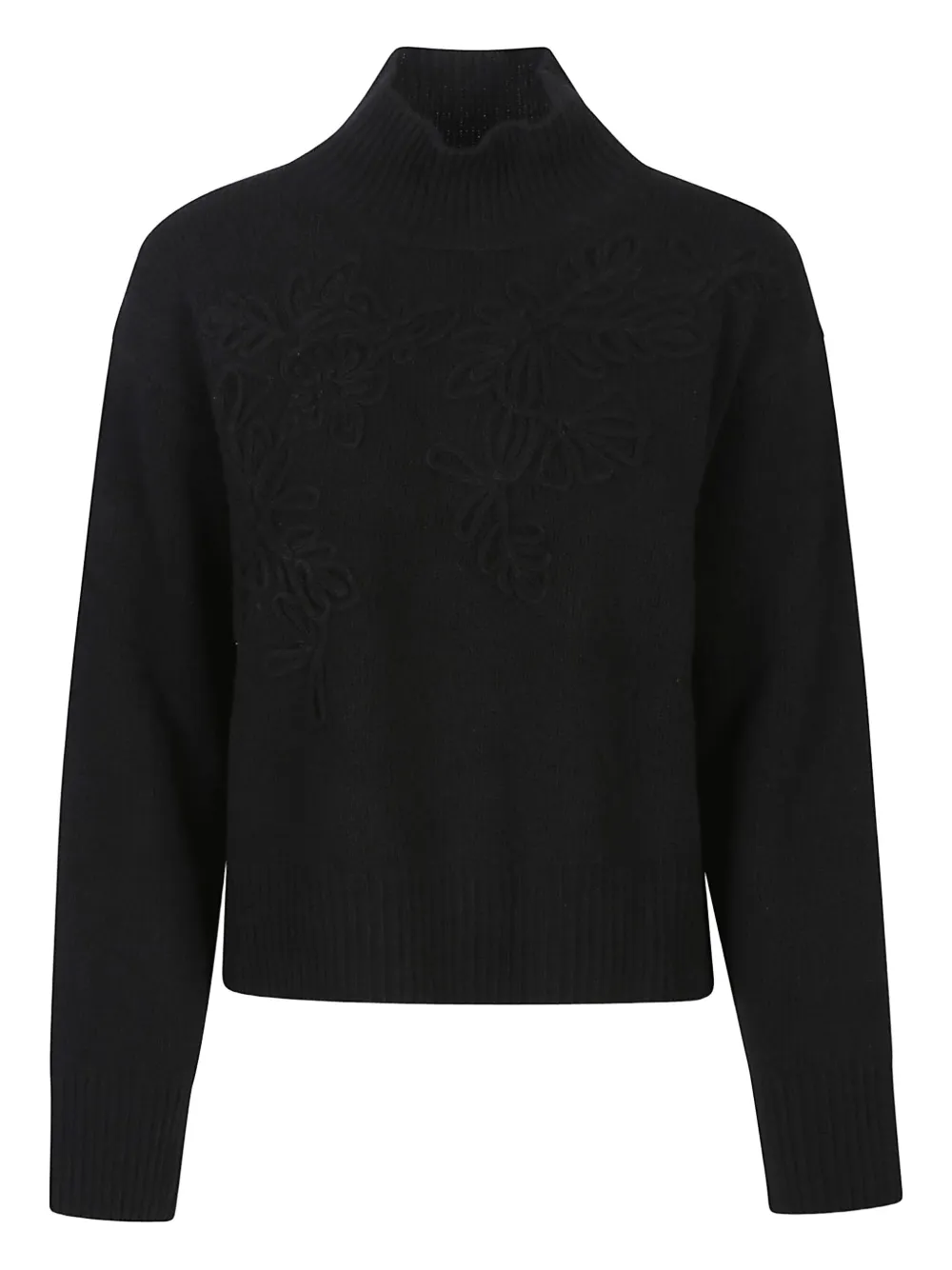 Ermanno Firenze High-neck Floral-embroidered Sweater In Black