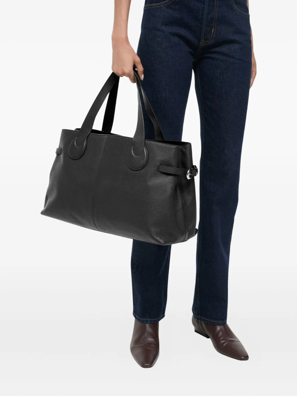 Staud Piper Leather Tote Bag In Black