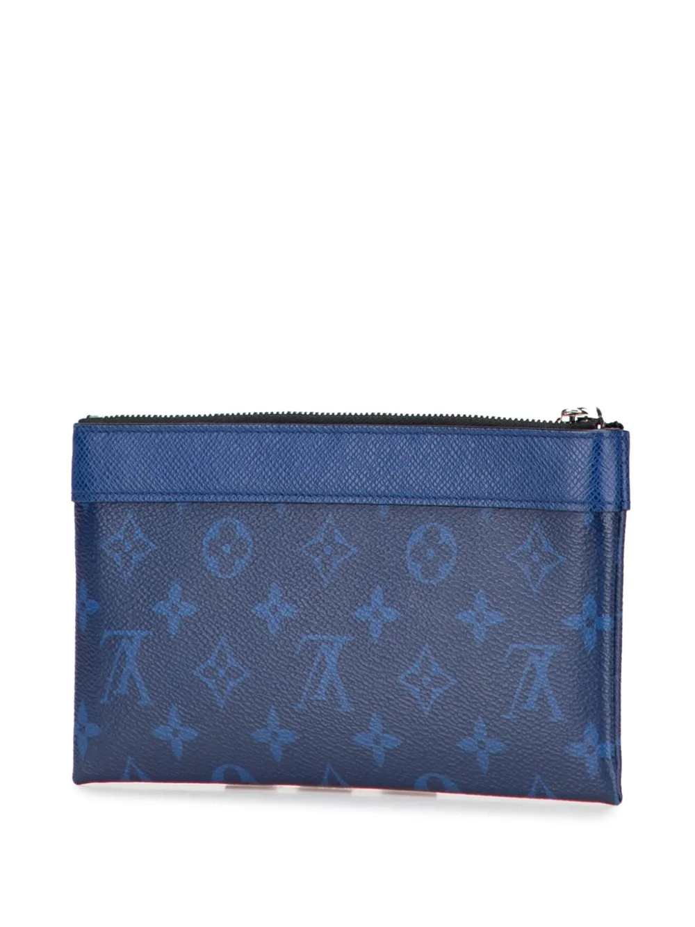 Pre-owned Louis Vuitton 2019 Monogram Taigarama Pochette Discovery Pm Clutch Bag In Blue