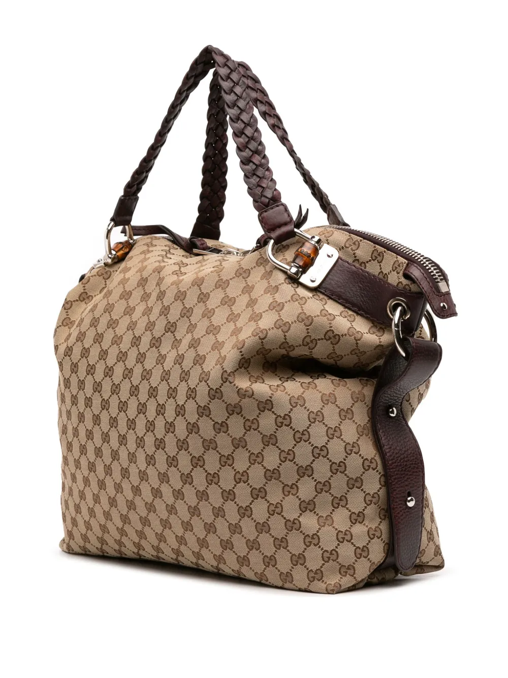 Pre-owned Gucci 2016-2025 Large Gg Canvas Bamboo Bar Tote Bag In Brown