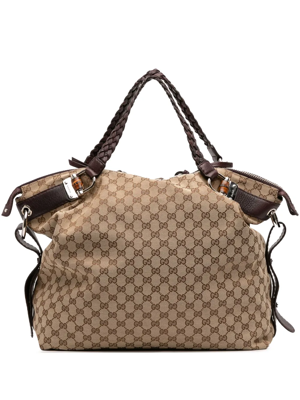 Gucci Pre-Owned 2016-2025 ラージ GGキャンバス バンブーバー ハンドバッグ - ブラウン Gucci Pre-Owned 2016-2025 ラージ GGキャンバス バンブーバー ハンドバッグ - ブラウン
