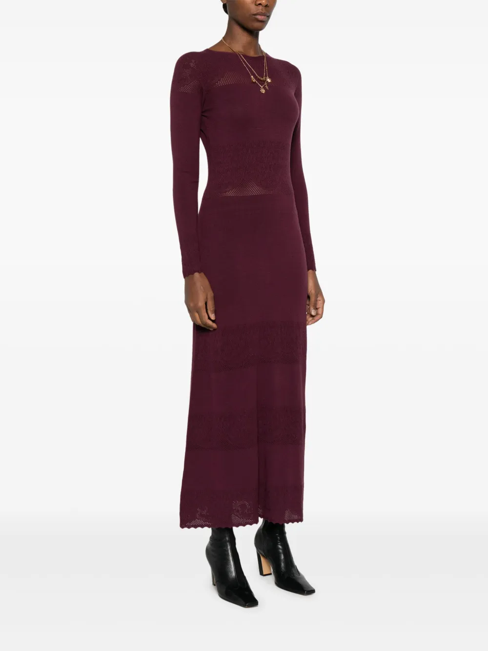 Twinset Lace-insert Long-sleeve Dress In Red