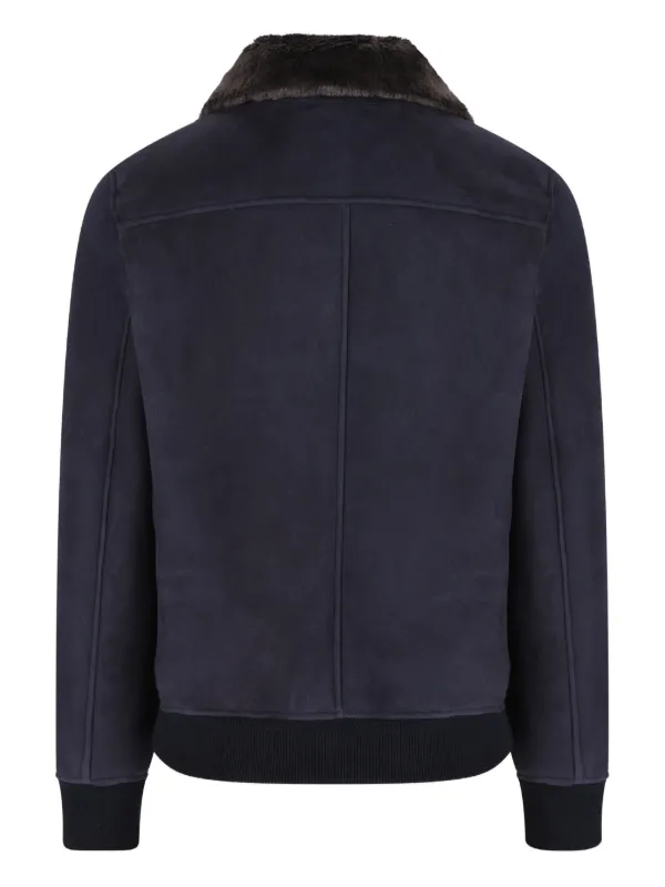 CONTRASTWAY fur-collar Suede Jacket Blue FARFETCH PH