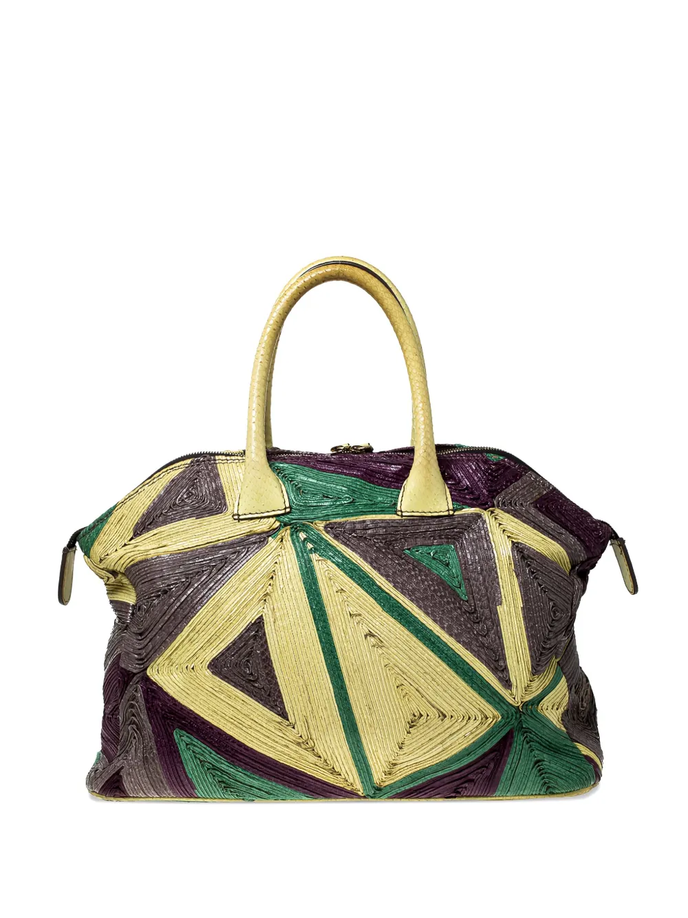 Pre-owned Zagliani Vintage 2014 Leather Python Satchel Bag In Brown