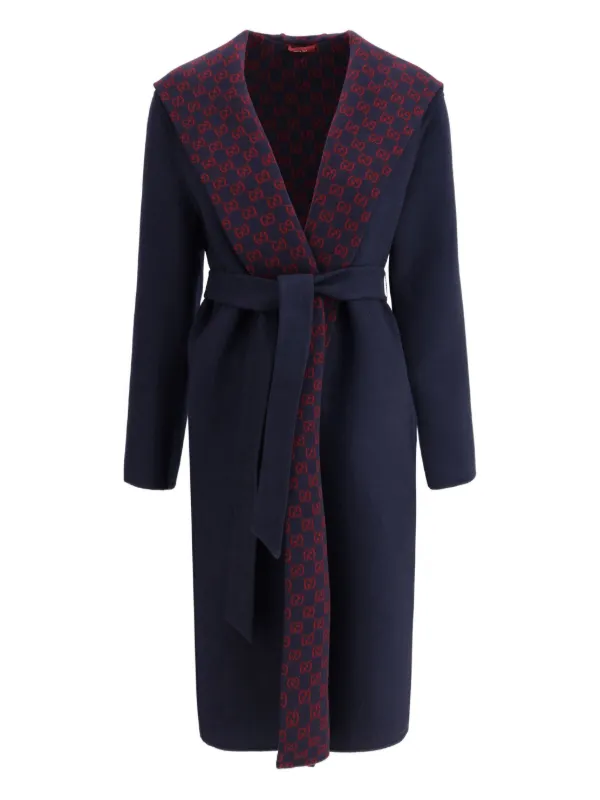 Gucci Hooded Belted Coat in Blue