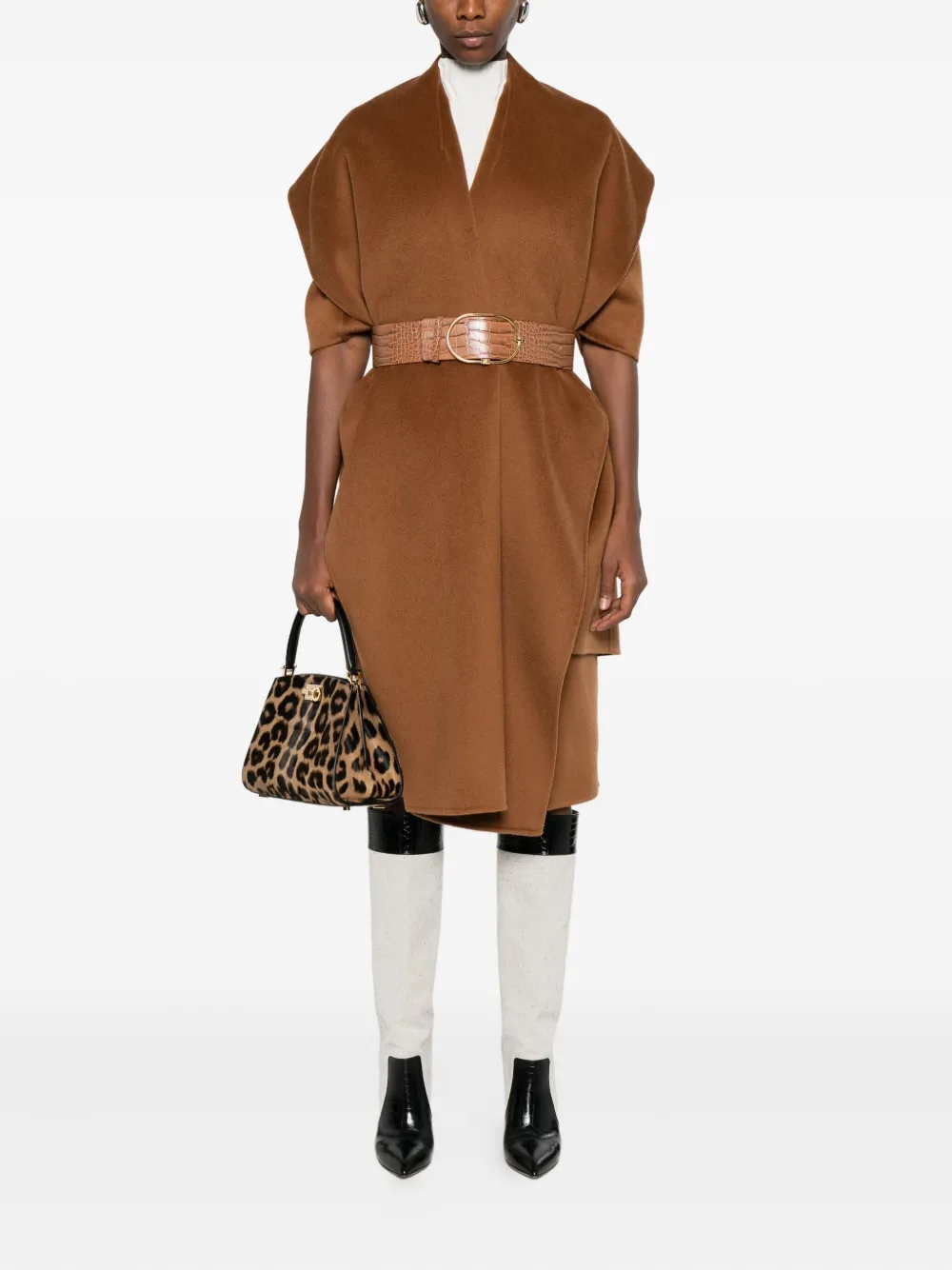 Elisabetta Franchi Wool Belted Coat In Brown