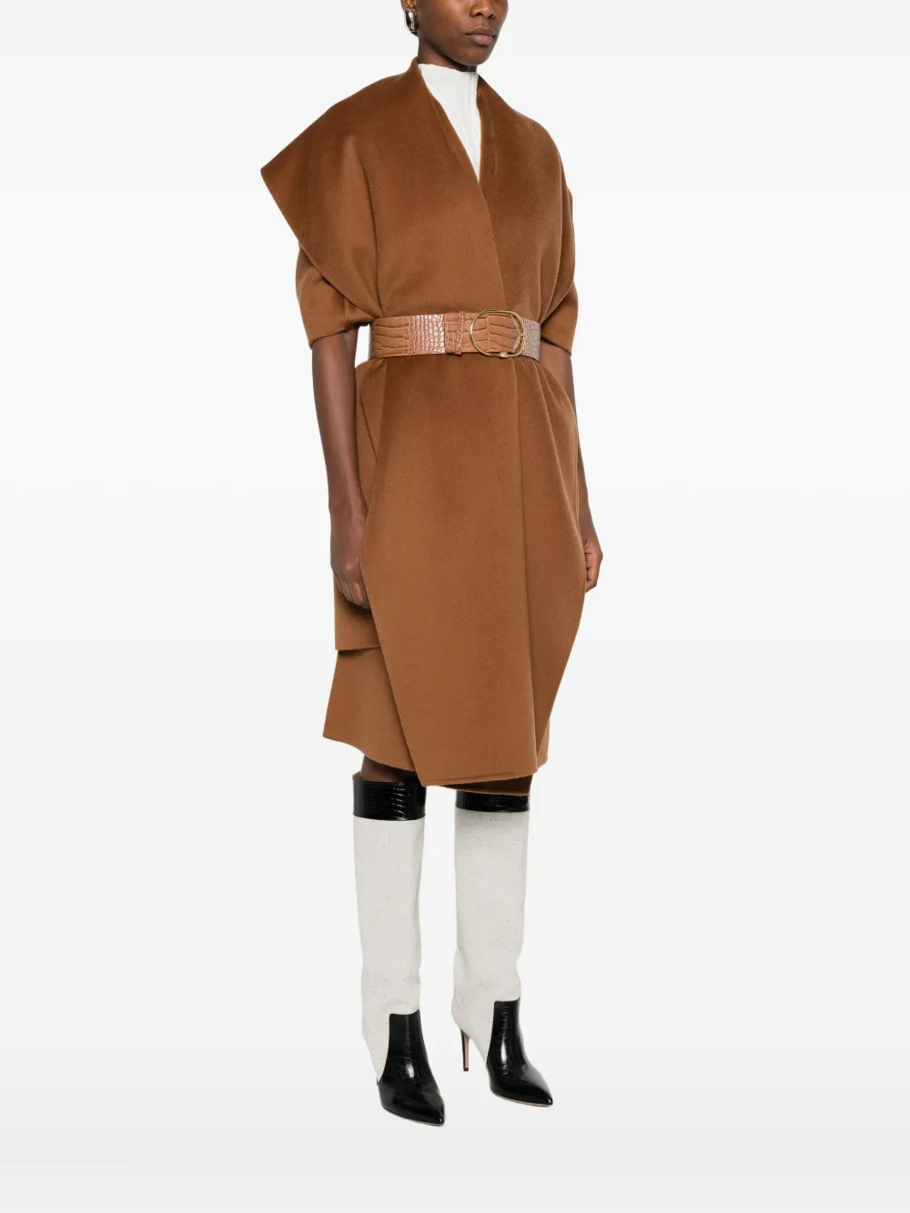 Elisabetta Franchi Wool Belted Coat In Brown