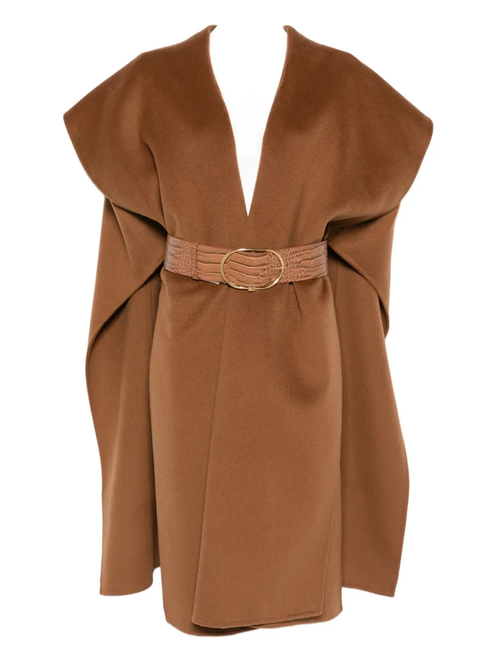 Elisabetta Franchi Wool Belted Coat In Brown