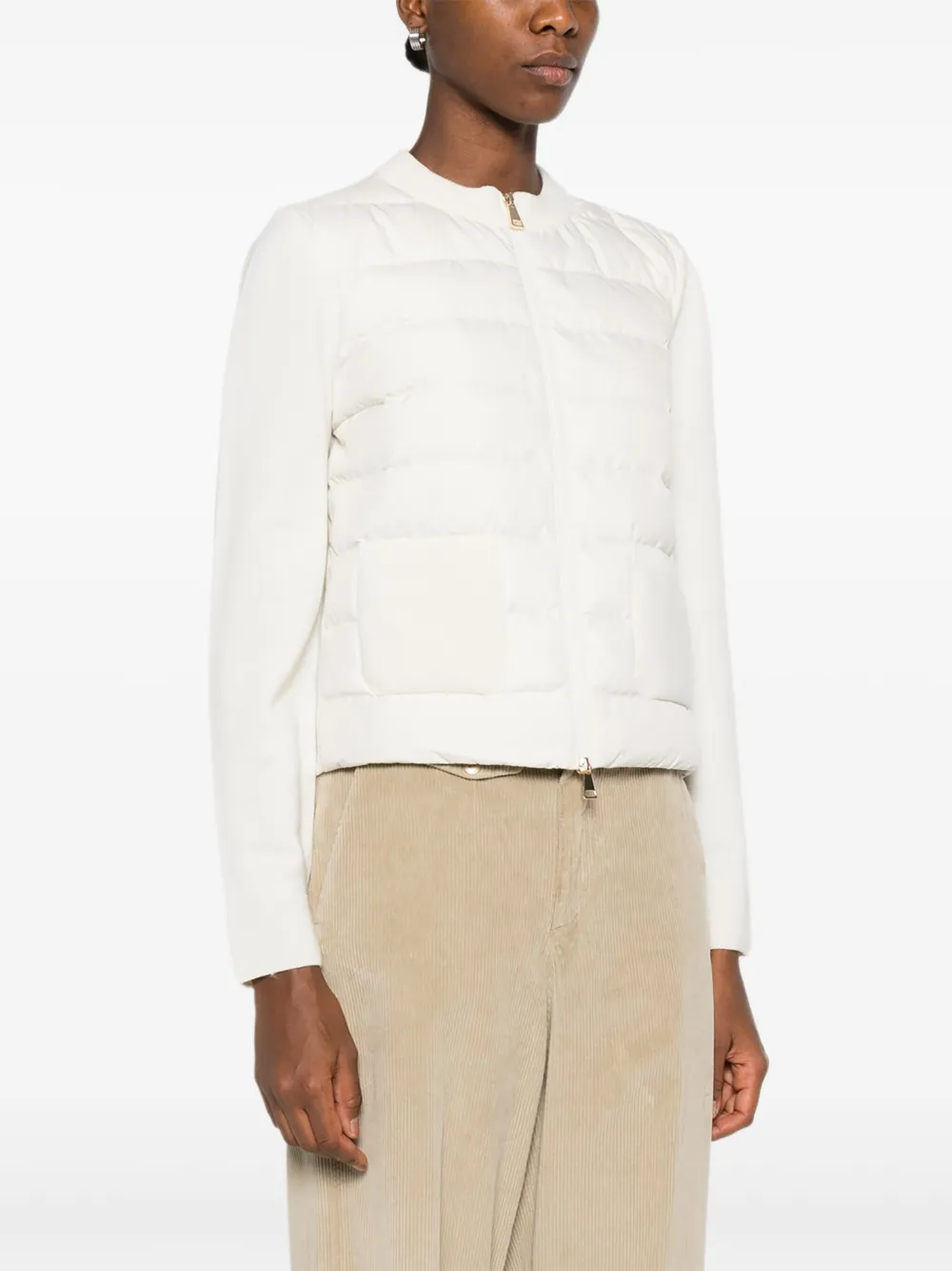 Moncler Quilted Long Sleeve Jacket Pockets In White