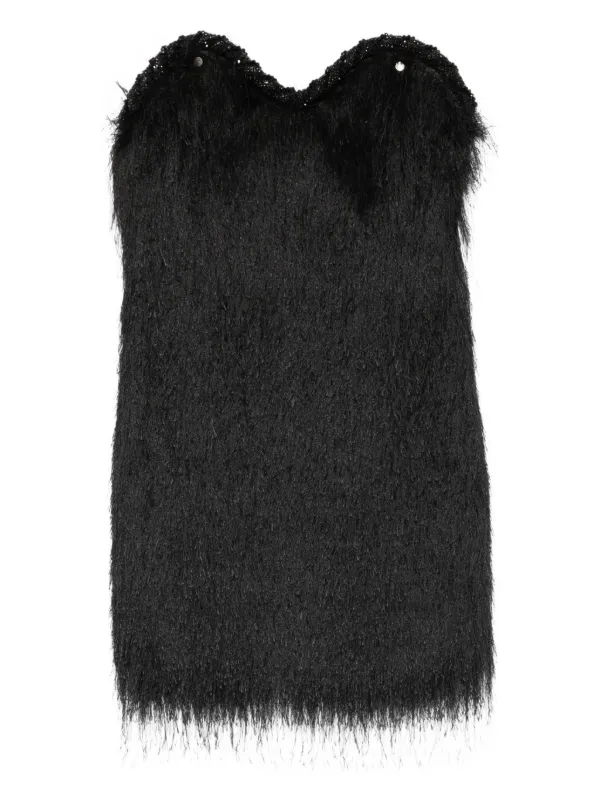 mini black halter top dress An Off The Shoulder Mini Dress With Faux Fur Trim And Gloves Sugar Thrillz
