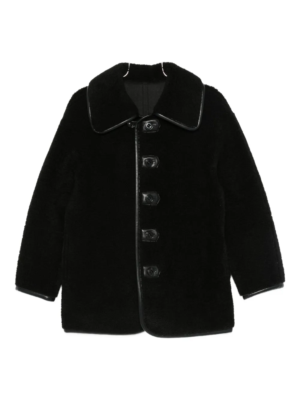 Low Classic Button-fastening Teddy Jacket In Black