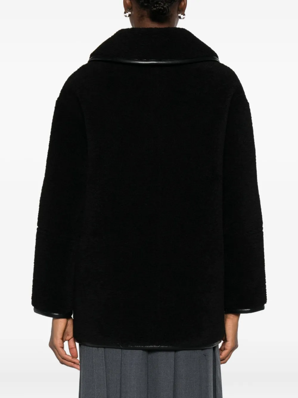 Low Classic Button-fastening Teddy Jacket In Black