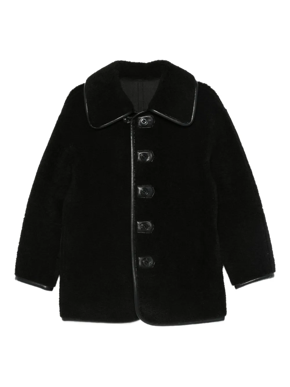 Low Classic button-fastening teddy jacket | Black | Image 1