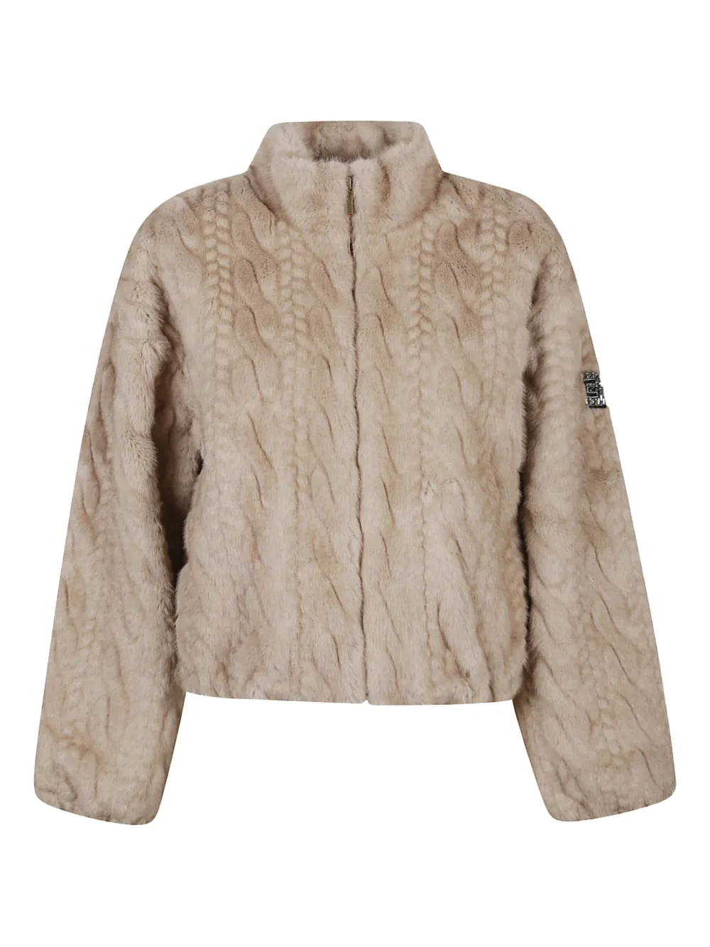 Ermanno Firenze Cable-knit Faux-fur Jacket In Brown