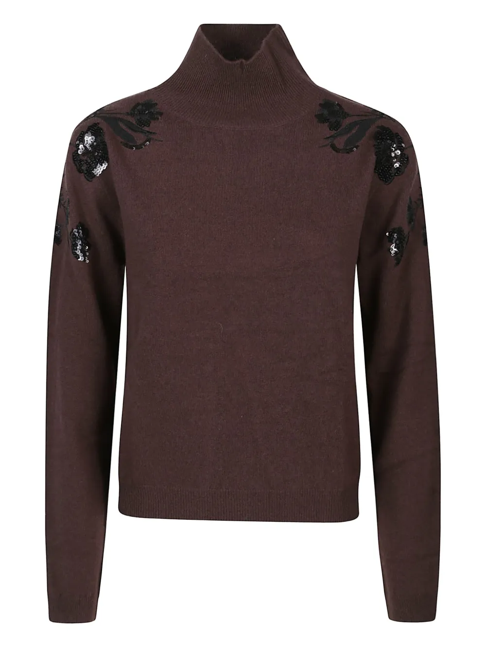 Ermanno Firenze Floral-embroidered Sequin Sweater In Brown