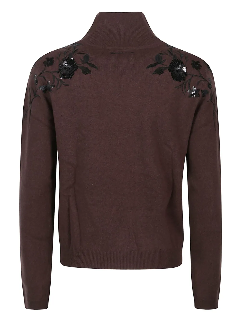 Ermanno Firenze Floral-embroidered Sequin Sweater In Brown