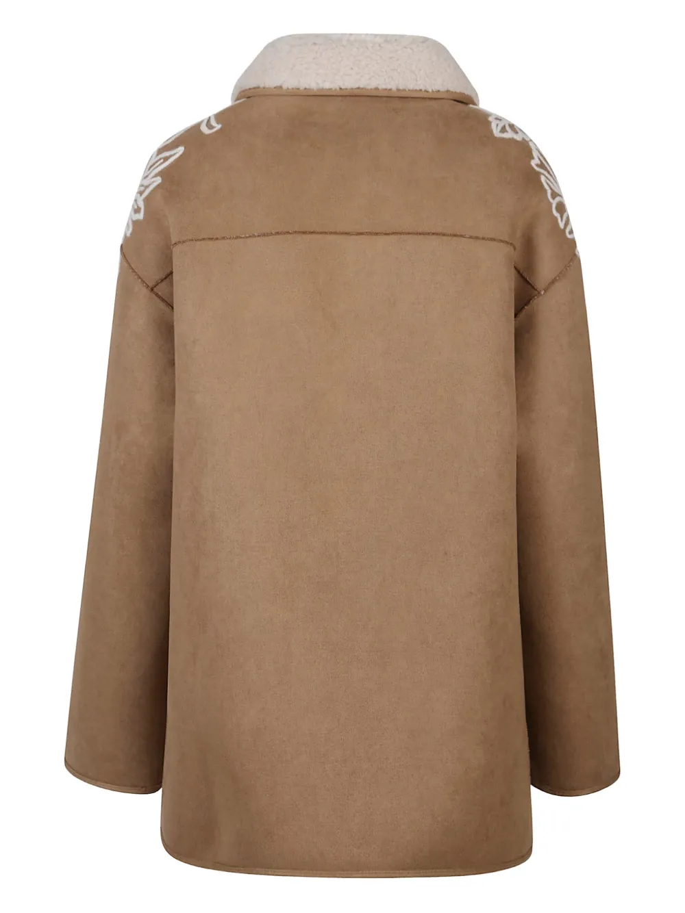 Ermanno Firenze Floral-embroidered Suede Jacket In Brown