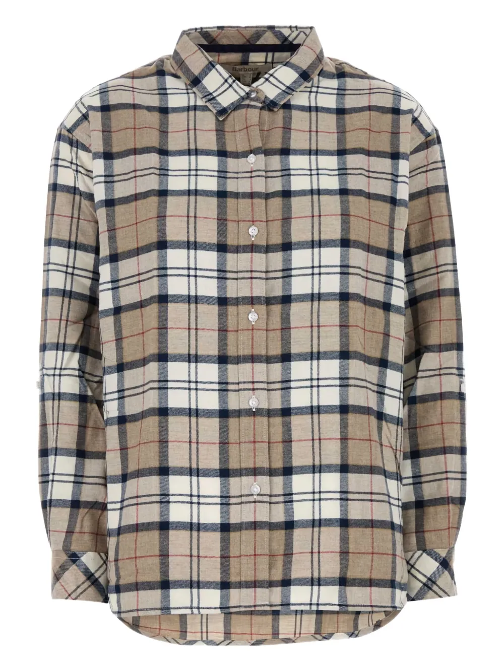 Barbour Embroidered Flannel Shirt With Long Cuffed Sleeves In Brown