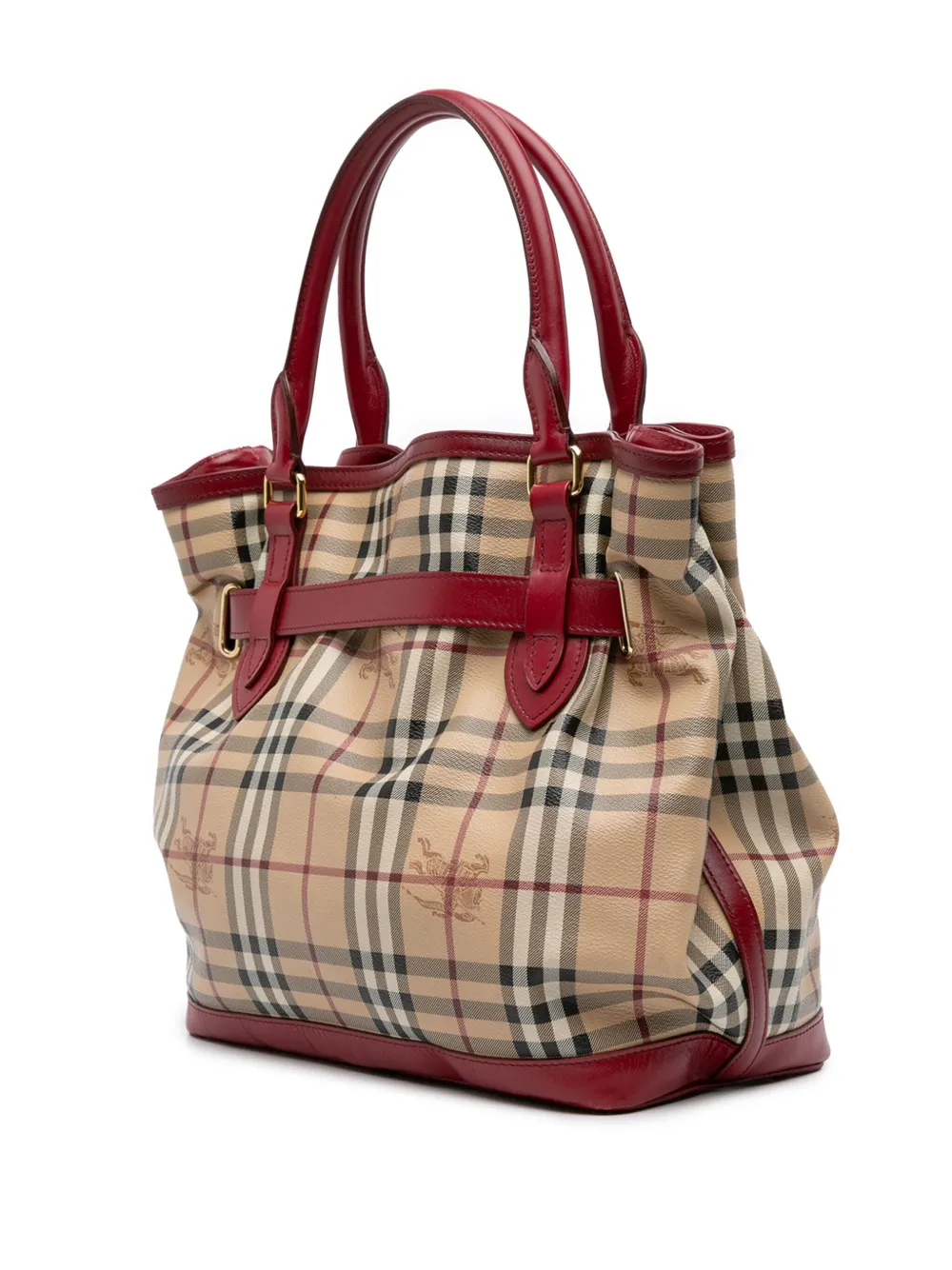 Pre-owned Burberry 2000-2017 Haymarket Check Coated Canvas Golderton Satchel In Brown