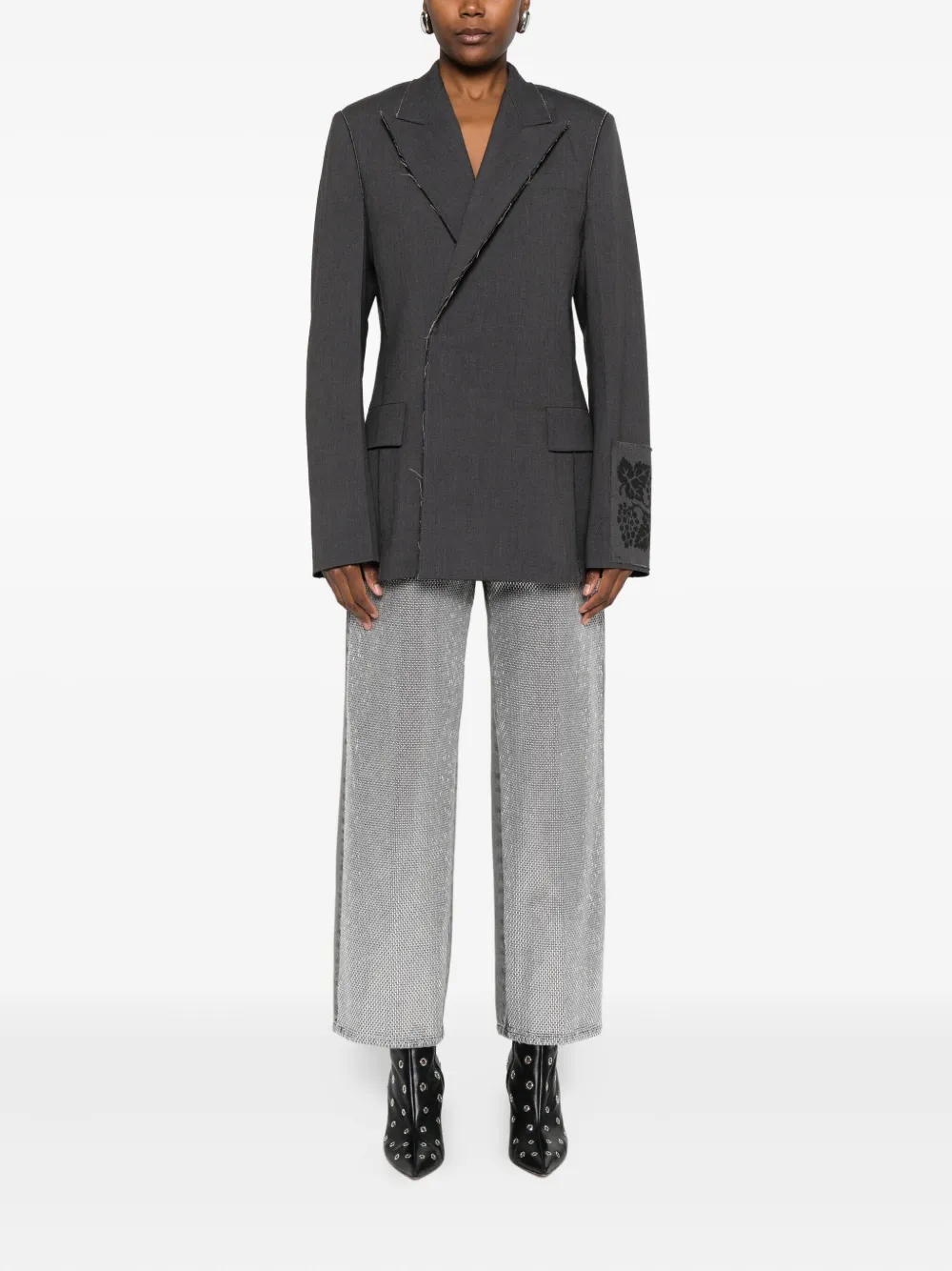 Federico Cina Raw Cut Double-breasted Jacket Clothing In Gray