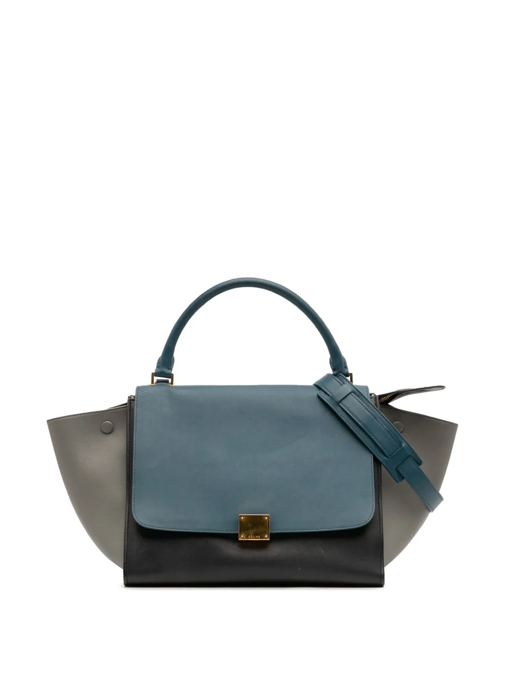 Celine Pre-Owned 2014 ミディアム トリコロール レザー トラペーズサッチェルバッグ - ブラック Celine Pre-Owned 2014 ミディアム トリコロール レザー トラペーズサッチェルバッグ - ブラック