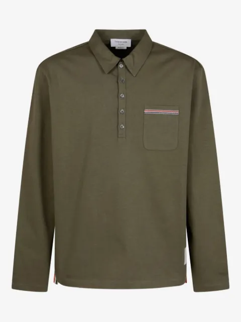 Thom Browne playera tipo polo manga larga con bolsillo en el pecho