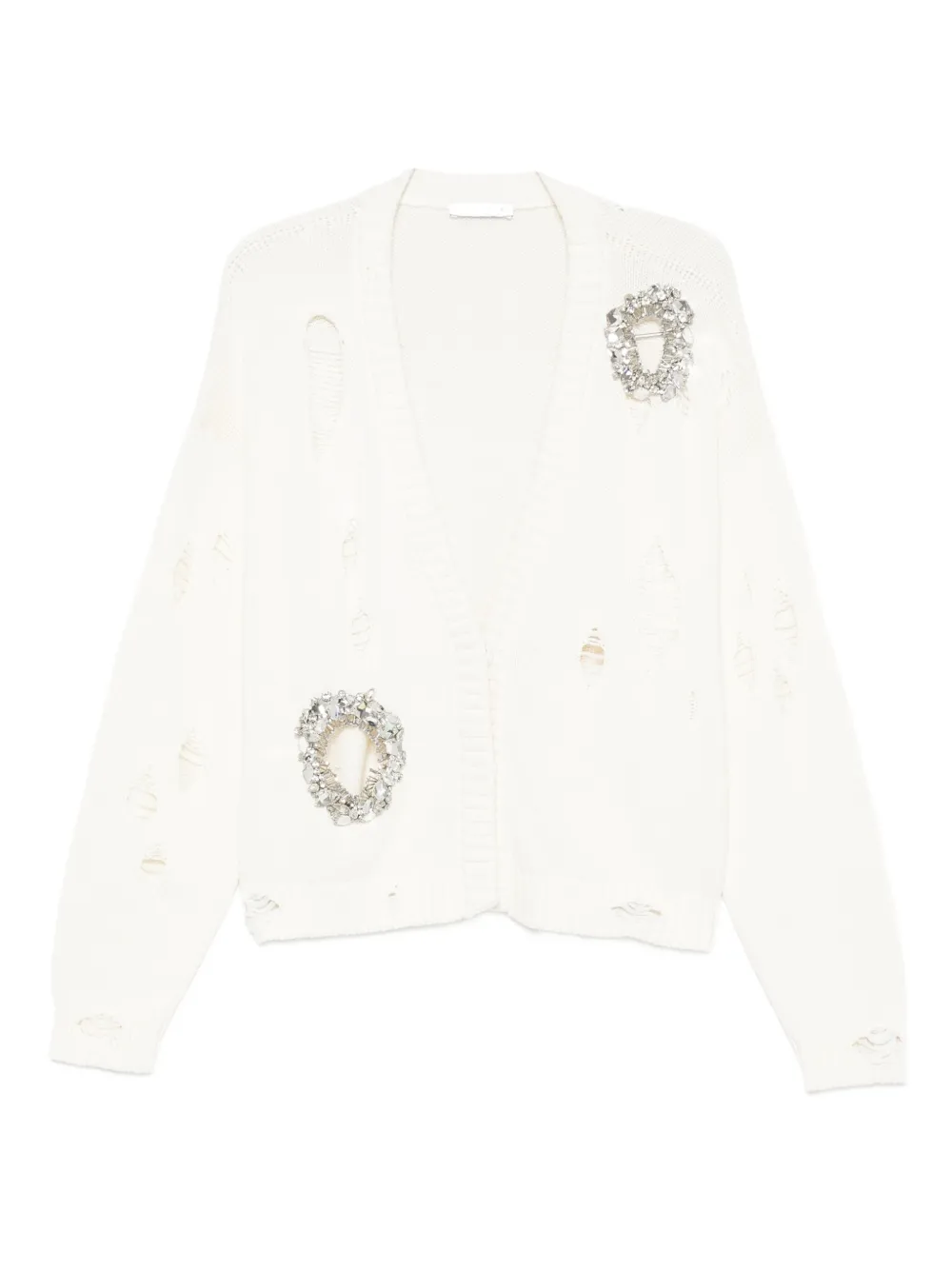 AREA crystal-embellished distressed-effect cardigan - Toni neutri