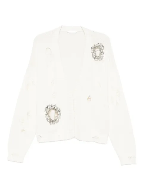 AREA crystal-embellished distressed-effect cardigan