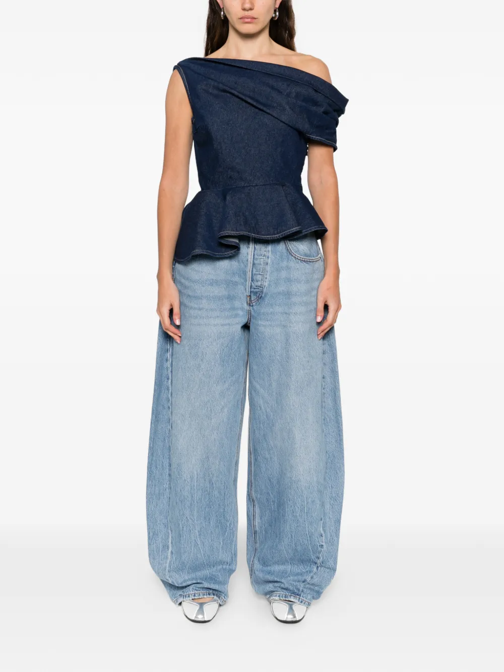 Marques'Almeida asymmetric ruffled top - Blauw